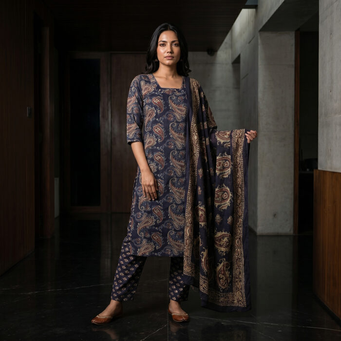 745/-Per-Pcs, M to XXL Set, Discharge Print Straight 3Pcs Suits, ST3-0006