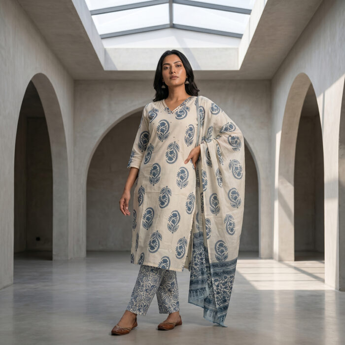 745/-Per-Pcs, M to XXL Set, Discharge Print Straight 3Pcs Suits, ST3-0004