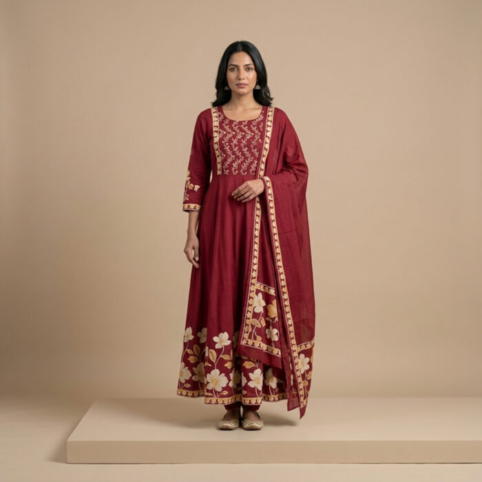 865/-Per-Pcs, M to XXL Set, Discharge Print Frock 3Pcs Suits, FK3-0002