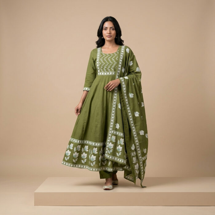 865/-Per-Pcs, M to XXL Set, Discharge Print Frock 3Pcs Suits, FK3-0003