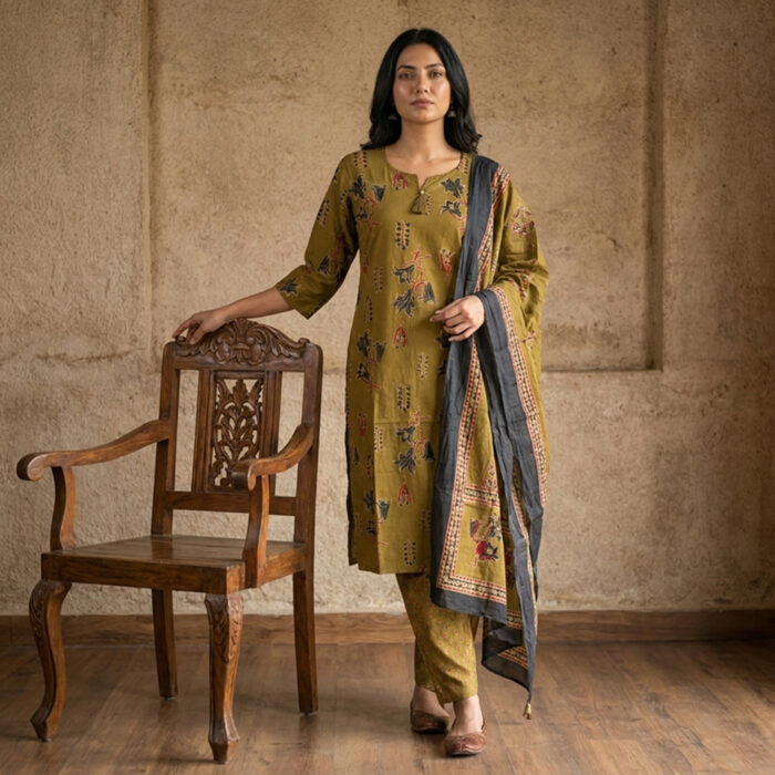 700/- Per Pcs | M to XXL Set | Discharge Print Cotton Straight 3Pcs Suit | ST3-0010