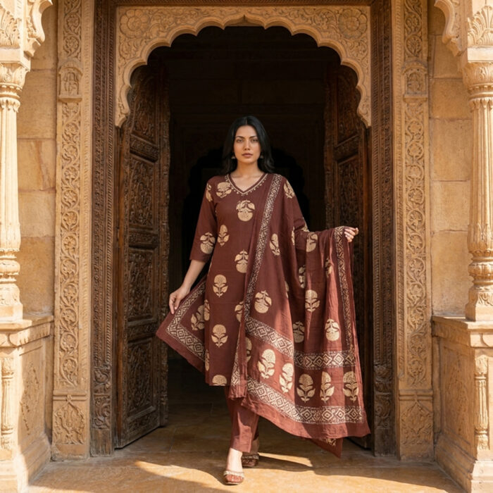 745/- Per Pcs | M to XXL Set | Discharge Print Straight 3Pcs Suit | ST3-0013