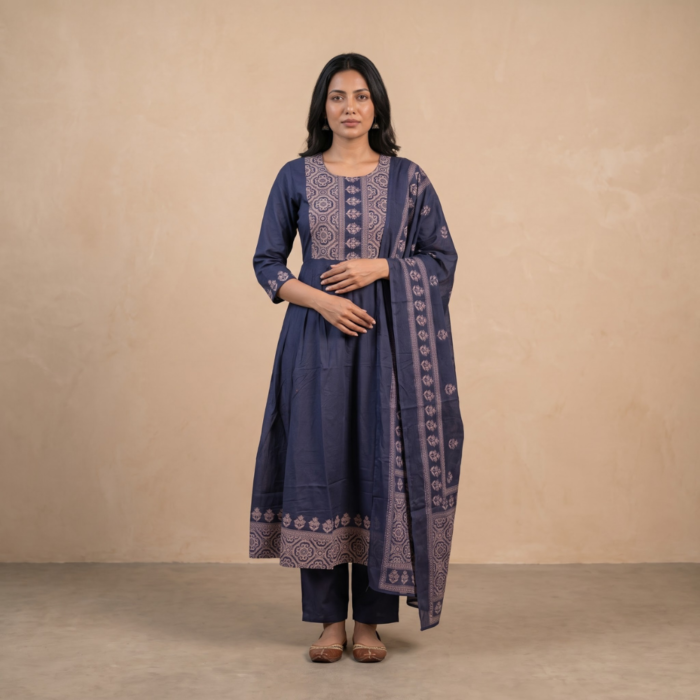 850/-Per-Pcs, M to XXL Set, Discharge Print Frock 3Pcs Suits, FK3-0007