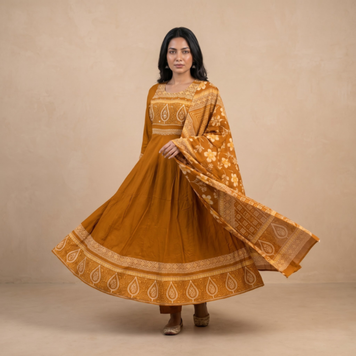 850/-Per-Pcs, M to XXL Set, Discharge Print Frock 3Pcs Suits, FK3-0008