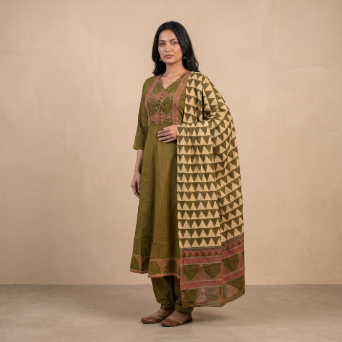 850/-Per-Pcs, M to XXL Set, Discharge Print Frock 3Pcs Suits, FK3-0009