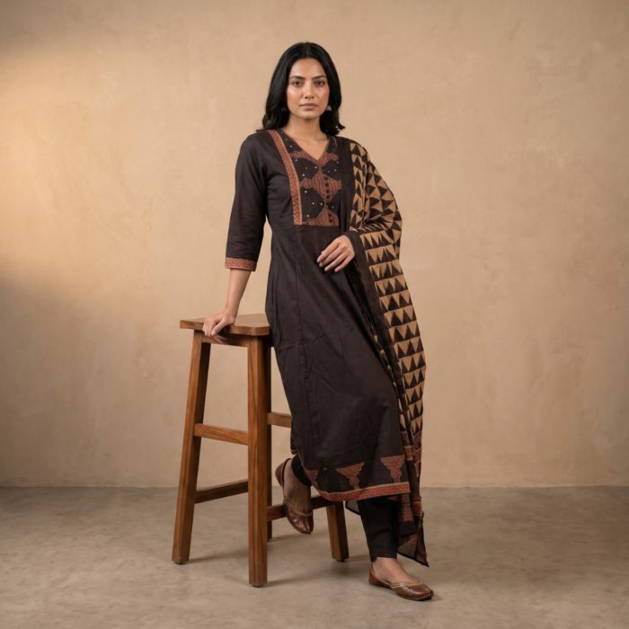 850/-Per-Pcs, M to XXL Set, Discharge Print Frock 3Pcs Suits, FK3-0010