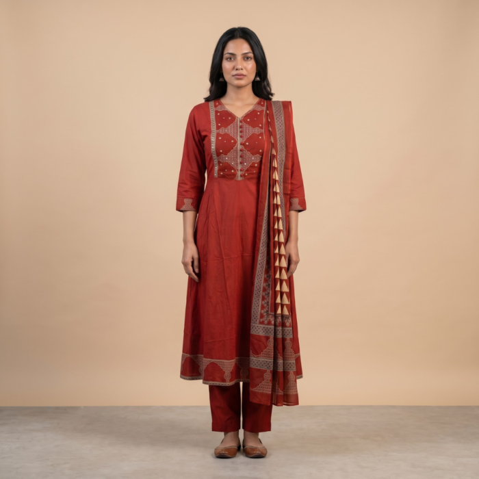 850/-Per-Pcs, M to XXL Set, Discharge Print Frock 3Pcs Suits, FK3-0005