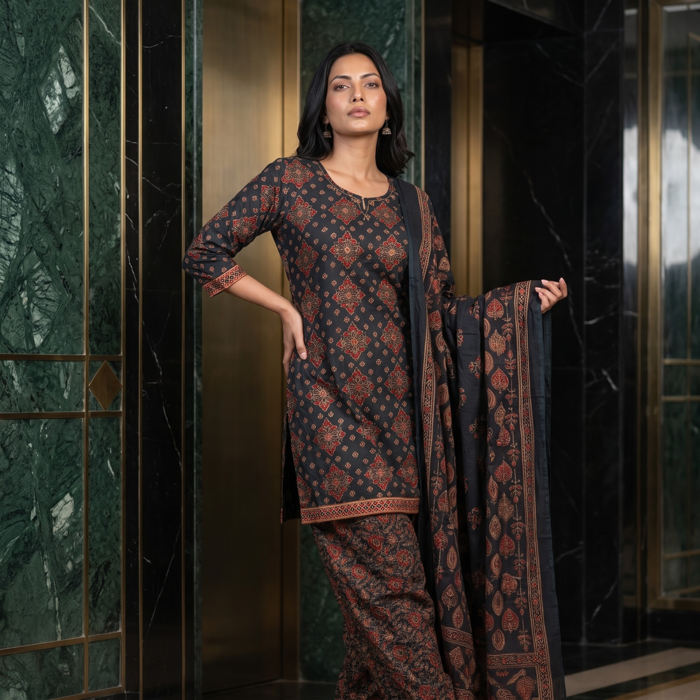 675/-Per-Pcs, M to XXL Set, Discharge Print Farsi Salwar 3Pcs Suits, FS3-0002